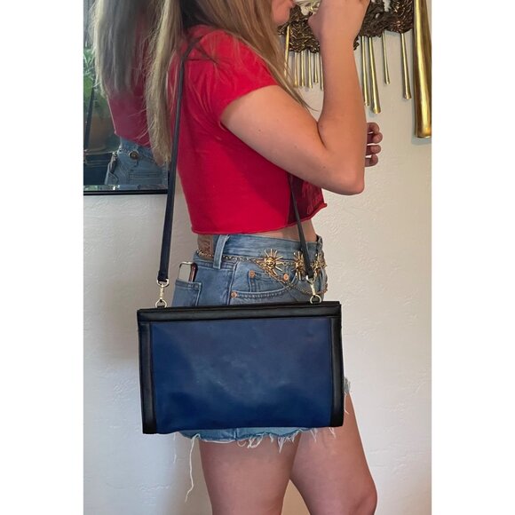 Navy French Connection Cow Hair Handbag with Long Strap - Picture 2 of 10